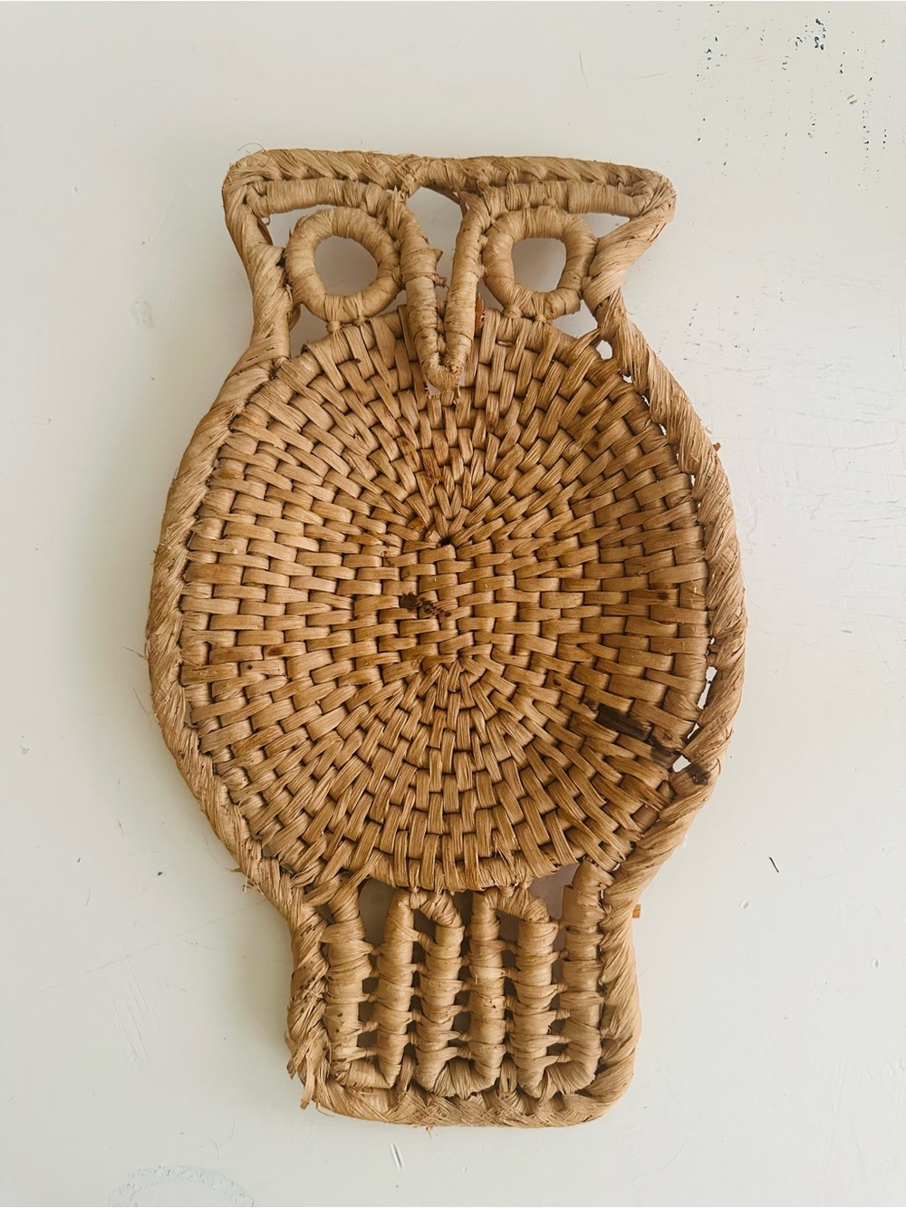 Rattan Handwoven Owl Basket - Natural Straw Accent